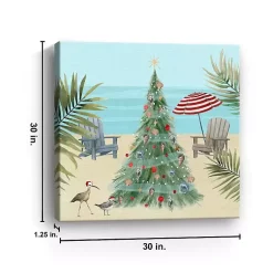 Clearance Beach Christmas Tree Canvas Art Print, 30x30 in. Christmas Art & Wall Decor
