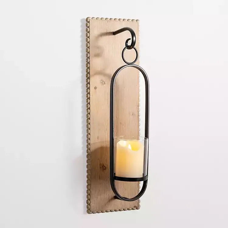 New Beaded Trim Wood and Metal Sconce Sconces