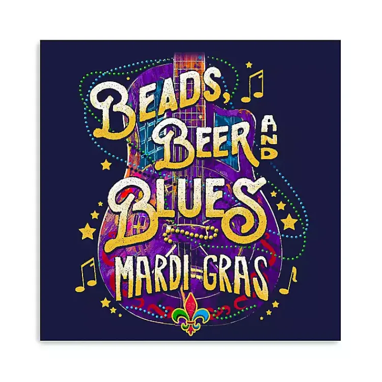 Beads, Beer, and Blues Canvas Art Print Mardi Gras Decorations