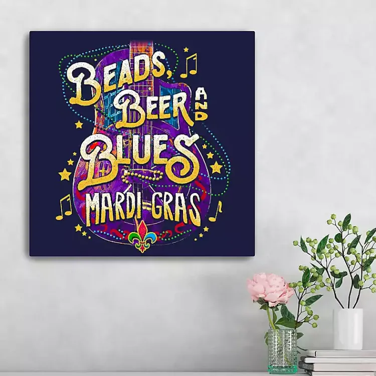 Beads, Beer, and Blues Canvas Art Print Mardi Gras Decorations