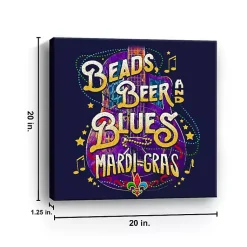 Beads, Beer, and Blues Canvas Art Print Mardi Gras Decorations