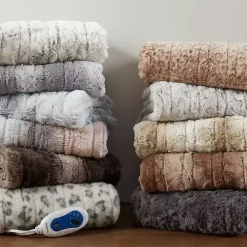 New Beautyrest Marble Faux Fur Oversized Heated Throw Blankets & Throws