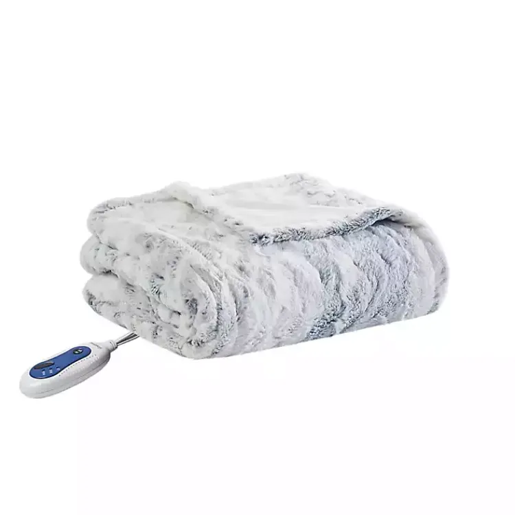 Beautyrest Silver Faux Fur Oversized Heated Throw Blankets & Throws