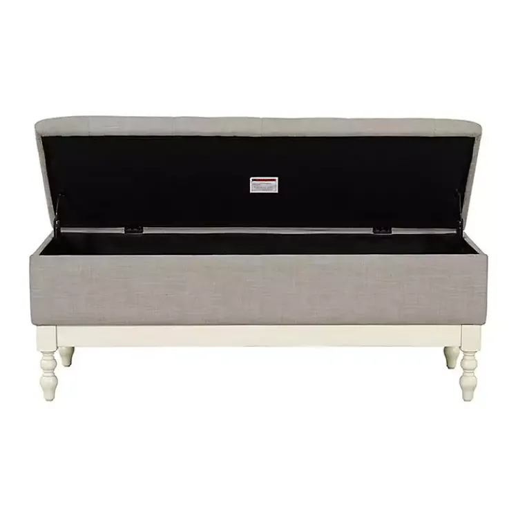 Kirklands Home Benches & Ottomans|Beckett White and Tufted Storage Bench Gray