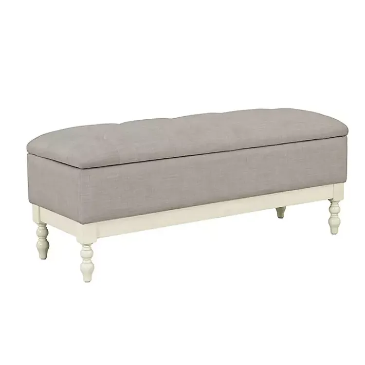 Kirklands Home Benches & Ottomans|Beckett White and Tufted Storage Bench Gray