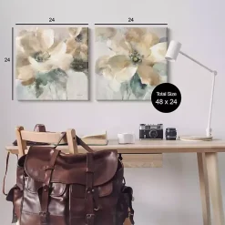 Kirklands Home Canvas Art|Beige Abstract Flowers Canvas Art Prints, Set of 2 Tan