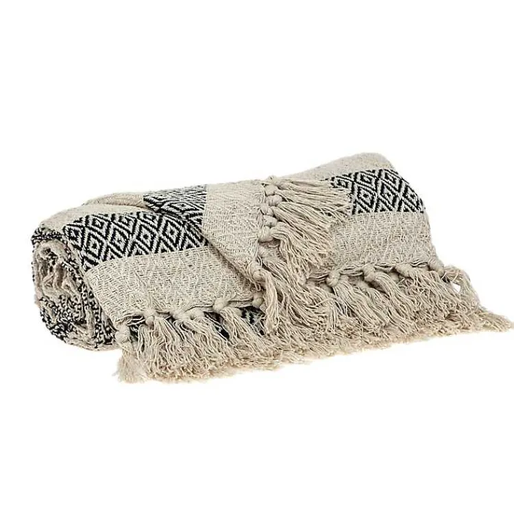Discount Beige and Black Diamond Stripe Throw Blankets & Throws
