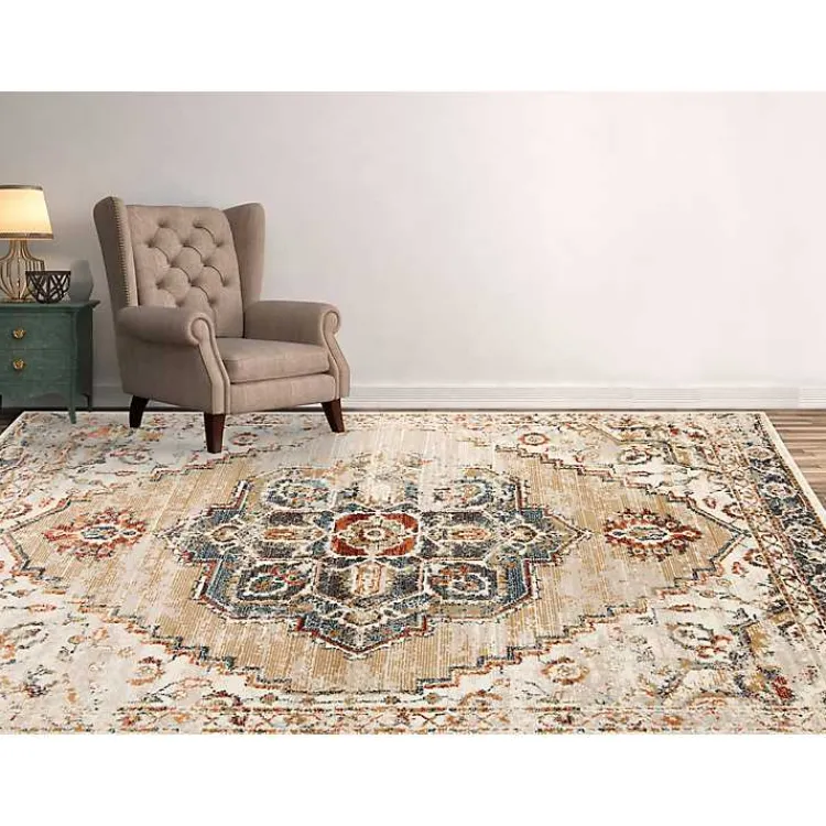 Kirklands Home Area Rugs|Beige and Gold Medallion Area Rug, 7x9