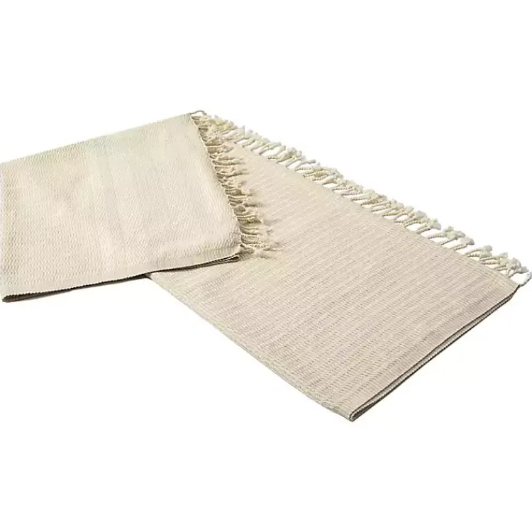 Beige and White Stripes Cotton Throw Blankets & Throws