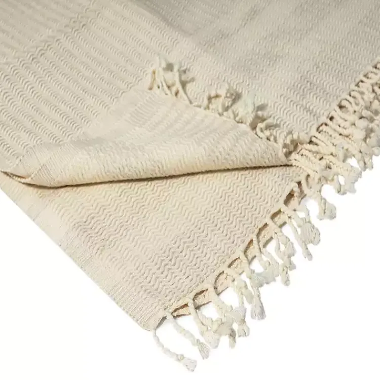 Beige and White Stripes Cotton Throw Blankets & Throws