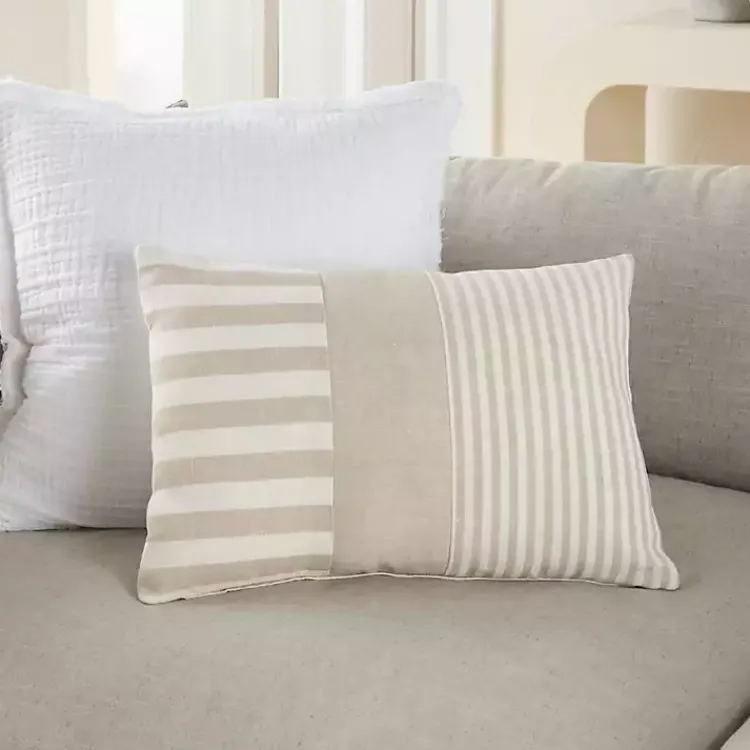 Outlet Beige Asymmetrical Stripes Lumbar Pillow Pillows