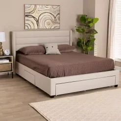 Kirklands Home Beds & Headboards|Beige Braylon Upholstered 3-Drawer Queen Bed Tan