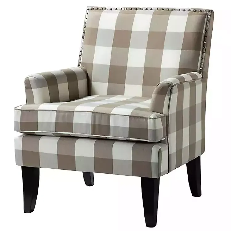 Kirklands Home Accent Chairs|Beige Buffalo Check Upholstered Armchair Brown