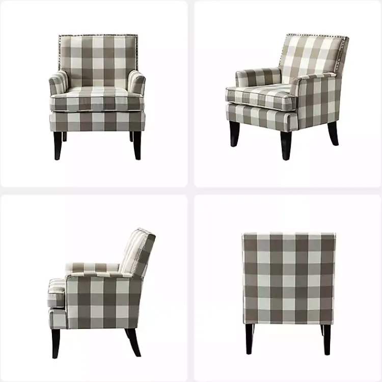 Kirklands Home Accent Chairs|Beige Buffalo Check Upholstered Armchair Brown