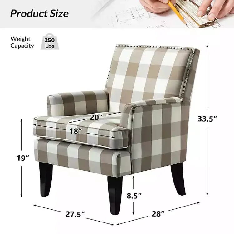 Kirklands Home Accent Chairs|Beige Buffalo Check Upholstered Armchair Brown