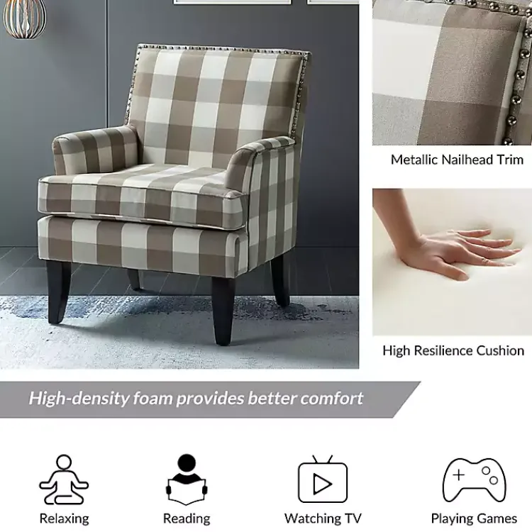 Kirklands Home Accent Chairs|Beige Buffalo Check Upholstered Armchair Brown