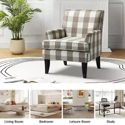 Kirklands Home Accent Chairs|Beige Buffalo Check Upholstered Armchair Brown