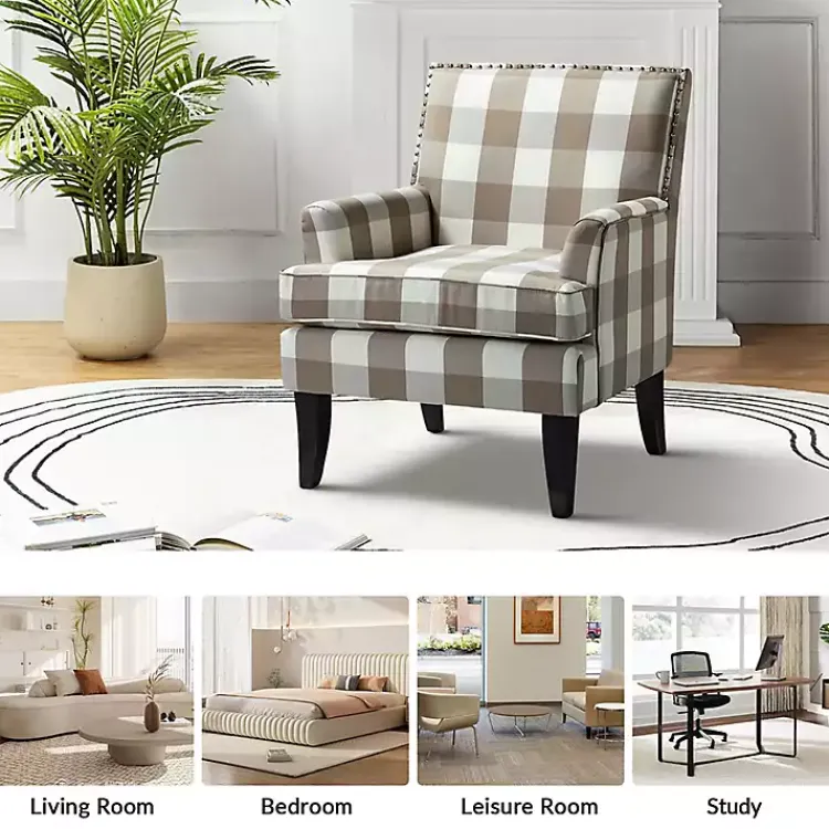 Kirklands Home Accent Chairs|Beige Buffalo Check Upholstered Armchair Brown