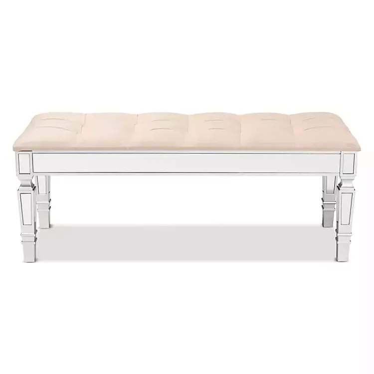 Kirklands Home Benches & Ottomans|Beige Button Tufted Bench with Mirrored Base Tan