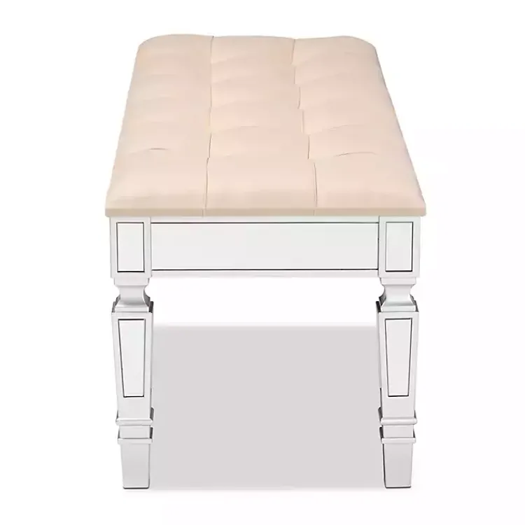 Kirklands Home Benches & Ottomans|Beige Button Tufted Bench with Mirrored Base Tan