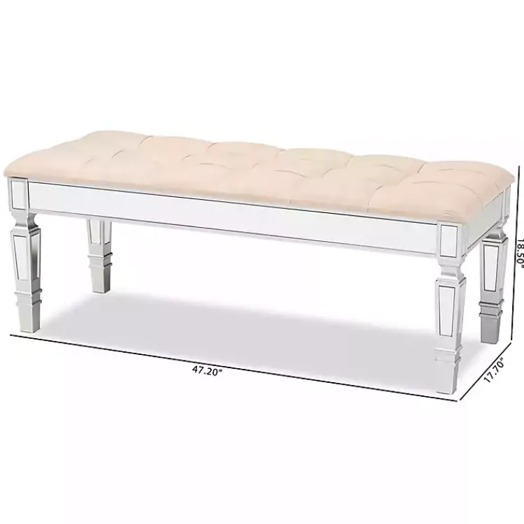Kirklands Home Benches & Ottomans|Beige Button Tufted Bench with Mirrored Base Tan