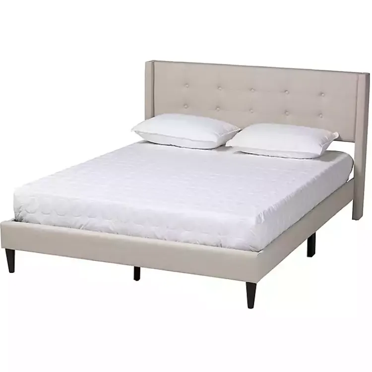 Kirklands Home Beds & Headboards|Beige Button Tufted Headboard Full Platform Bed Tan