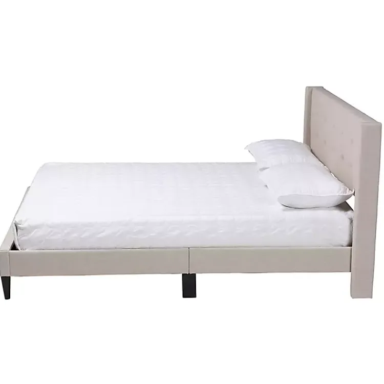 Kirklands Home Beds & Headboards|Beige Button Tufted Headboard Full Platform Bed Tan