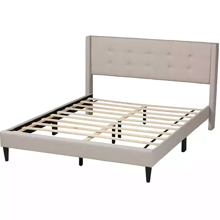 Kirklands Home Beds & Headboards|Beige Button Tufted Headboard Full Platform Bed Tan