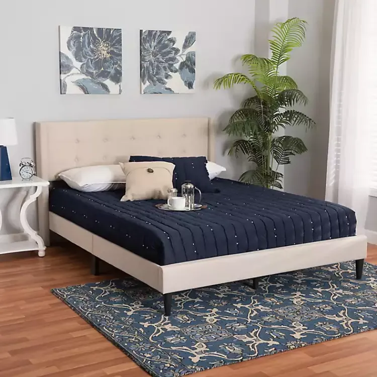 Kirklands Home Beds & Headboards|Beige Button Tufted Headboard Queen Bed Frame Tan