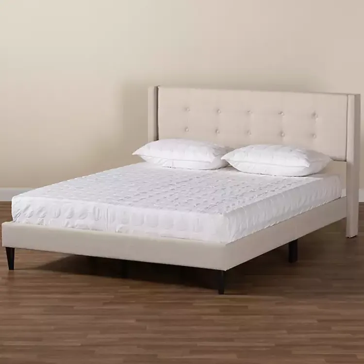 Kirklands Home Beds & Headboards|Beige Button Tufted Headboard Queen Bed Frame Tan