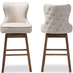 Kirklands Home Bar Stools & Counter Height Stools|Beige Button Tufted Swivel Bar Stools, Set of 2 Ivory