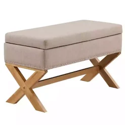 Kirklands Home Benches & Ottomans|Beige Crossed Storage Ottoman Tan