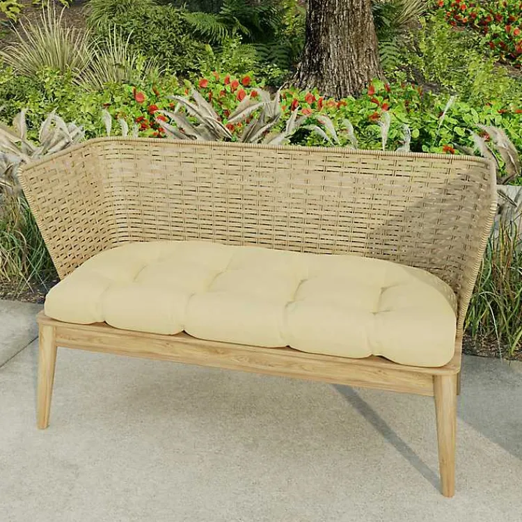 Kirklands Home Outdoor Cushions & Pillows|Beige French Edge Outdoor Wicker Settee Cushion Tan
