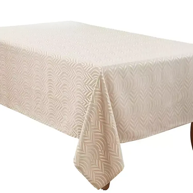 Kirklands Home Table Linens|Beige Jacquard Leaf Tablecloth, 90 in. Brown