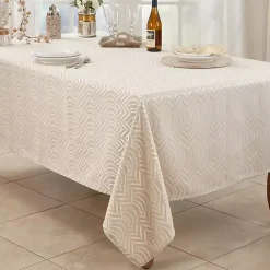 Kirklands Home Table Linens|Beige Jacquard Leaf Tablecloth, 90 in. Brown