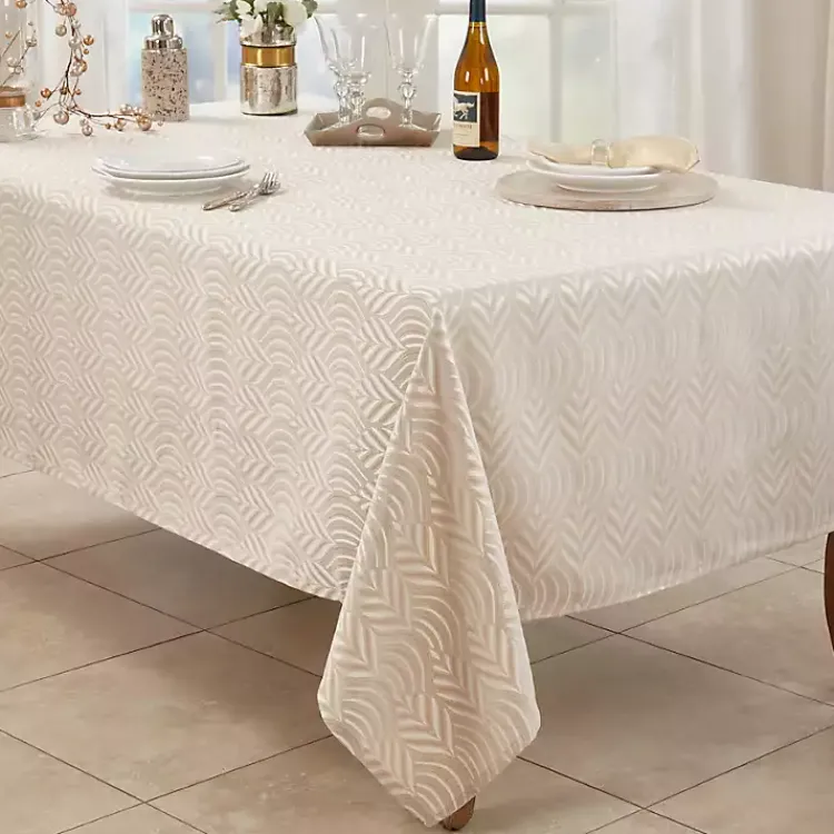Kirklands Home Table Linens|Beige Jacquard Leaf Tablecloth, 90 in. Brown