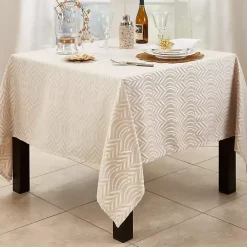 Kirklands Home Table Linens|Beige Jacquard Leaf Tablecloth, 72 in. Brown