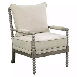 Kirklands Home Accent Chairs|Beige Liam Turned Leg Accent Chair Ivory
