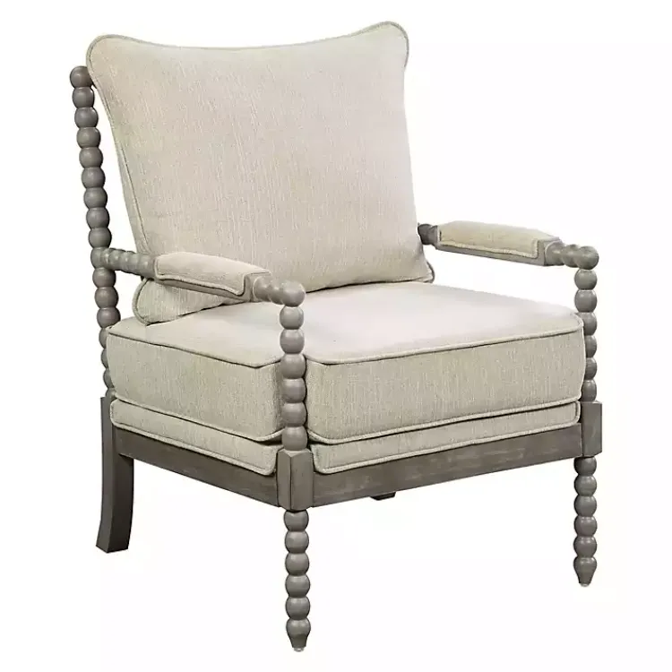 Kirklands Home Accent Chairs|Beige Liam Turned Leg Accent Chair Ivory