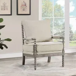 Kirklands Home Accent Chairs|Beige Liam Turned Leg Accent Chair Ivory