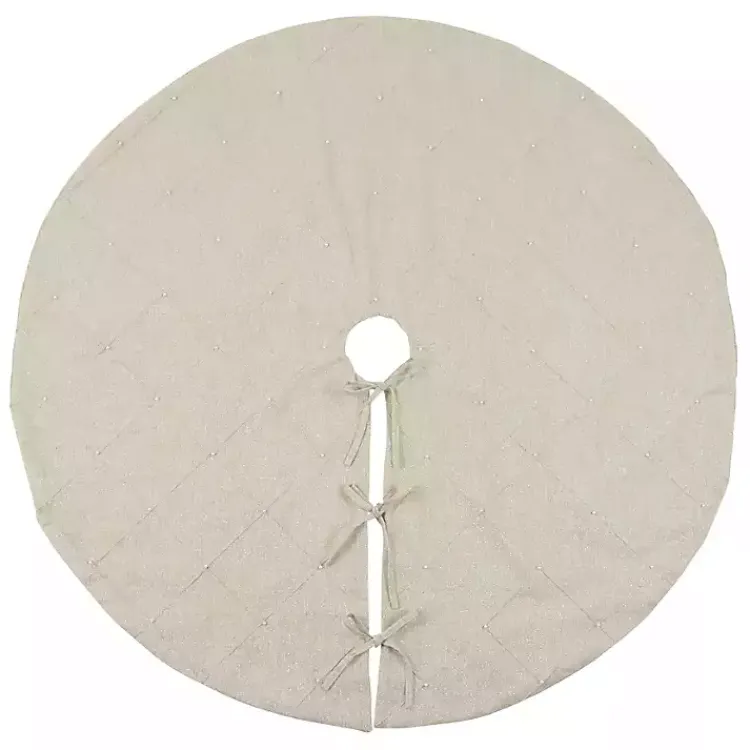Hot Beige Linen Diamond Stitched Tree Skirt Christmas Tree Skirts & Collars