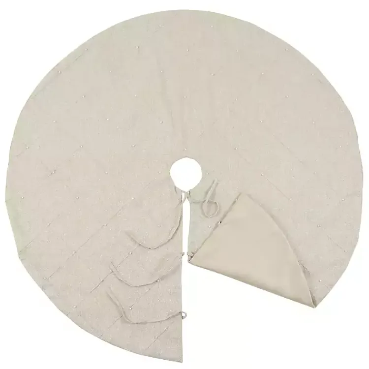 Hot Beige Linen Diamond Stitched Tree Skirt Christmas Tree Skirts & Collars