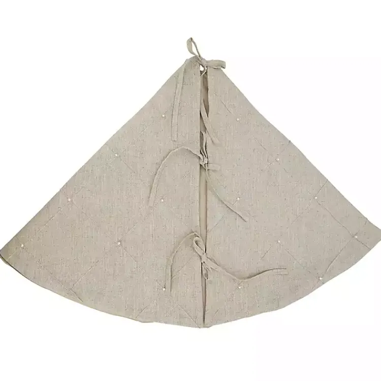 Hot Beige Linen Diamond Stitched Tree Skirt Christmas Tree Skirts & Collars