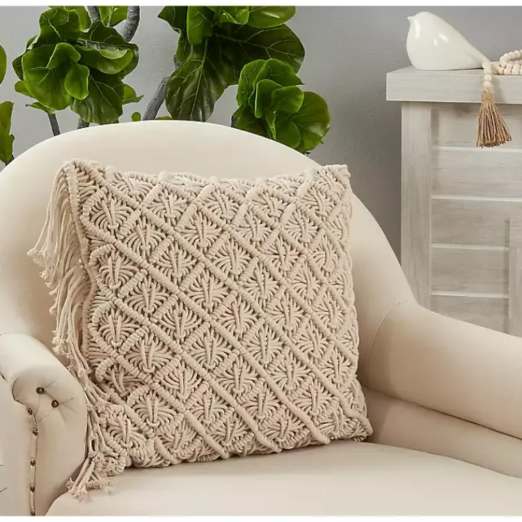 Outlet Beige Macrame Design Throw Pillow Blankets & Throws