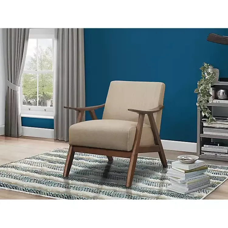 Kirklands Home Accent Chairs|Beige Mid-Century Hazel Wood Frame Accent Chair Tan