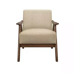 Kirklands Home Accent Chairs|Beige Mid-Century Hazel Wood Frame Accent Chair Tan