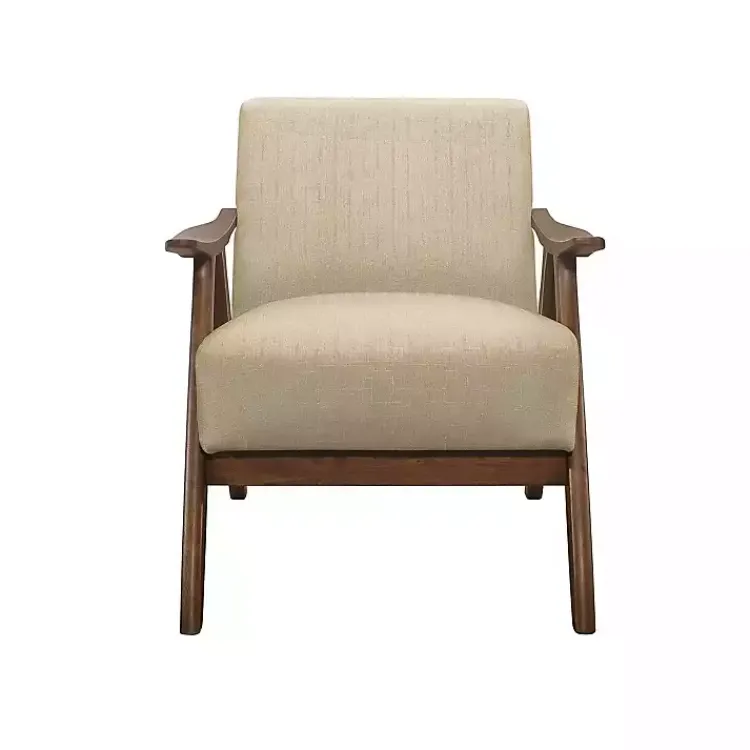 Kirklands Home Accent Chairs|Beige Mid-Century Hazel Wood Frame Accent Chair Tan