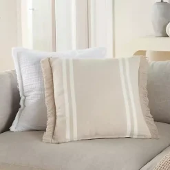 Sale Beige Striped Linen Throw Pillow Pillows