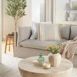 Sale Beige Striped Linen Throw Pillow Pillows