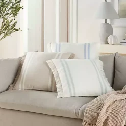 Sale Beige Striped Linen Throw Pillow Pillows